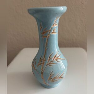 6” Chinese Blue Vase Etched—TAIWAN R.O.C.PORCELAIN